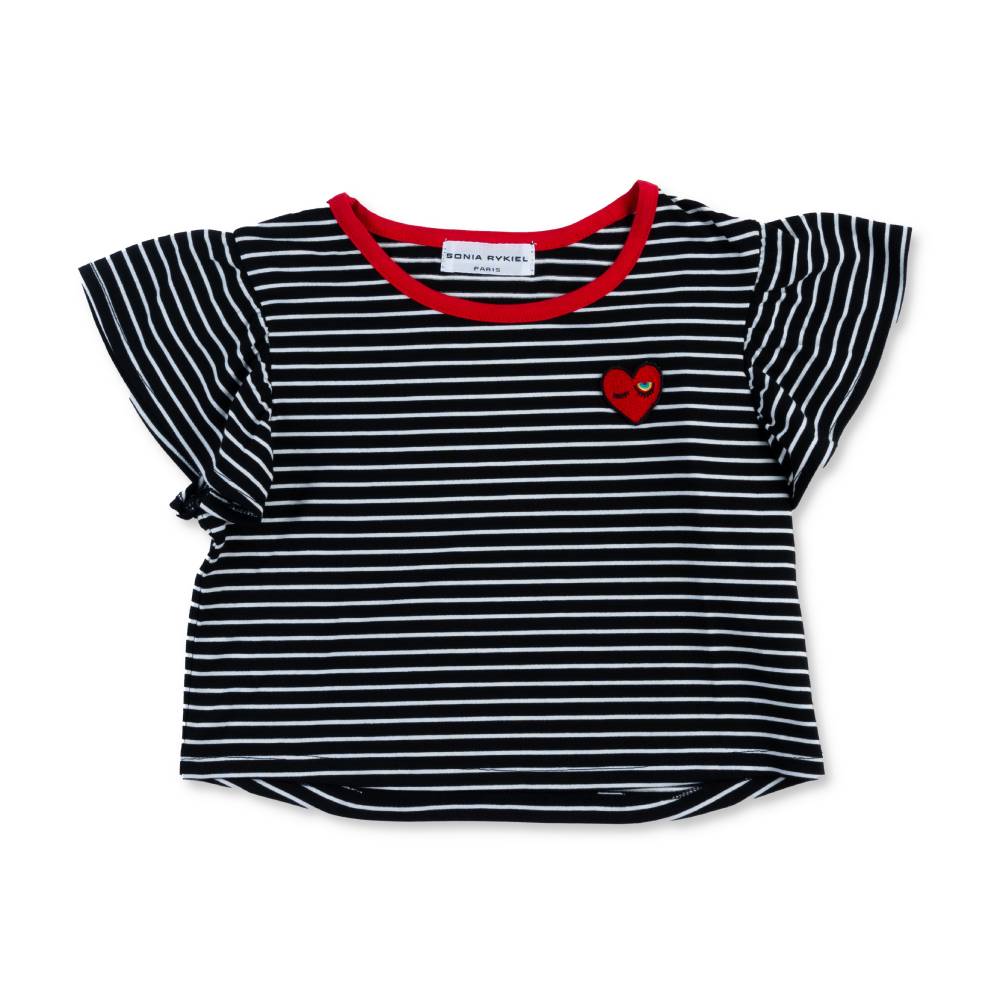 SAVANNAJersey Knit Striped Flutter Sleeve Tee TopSAVANNA