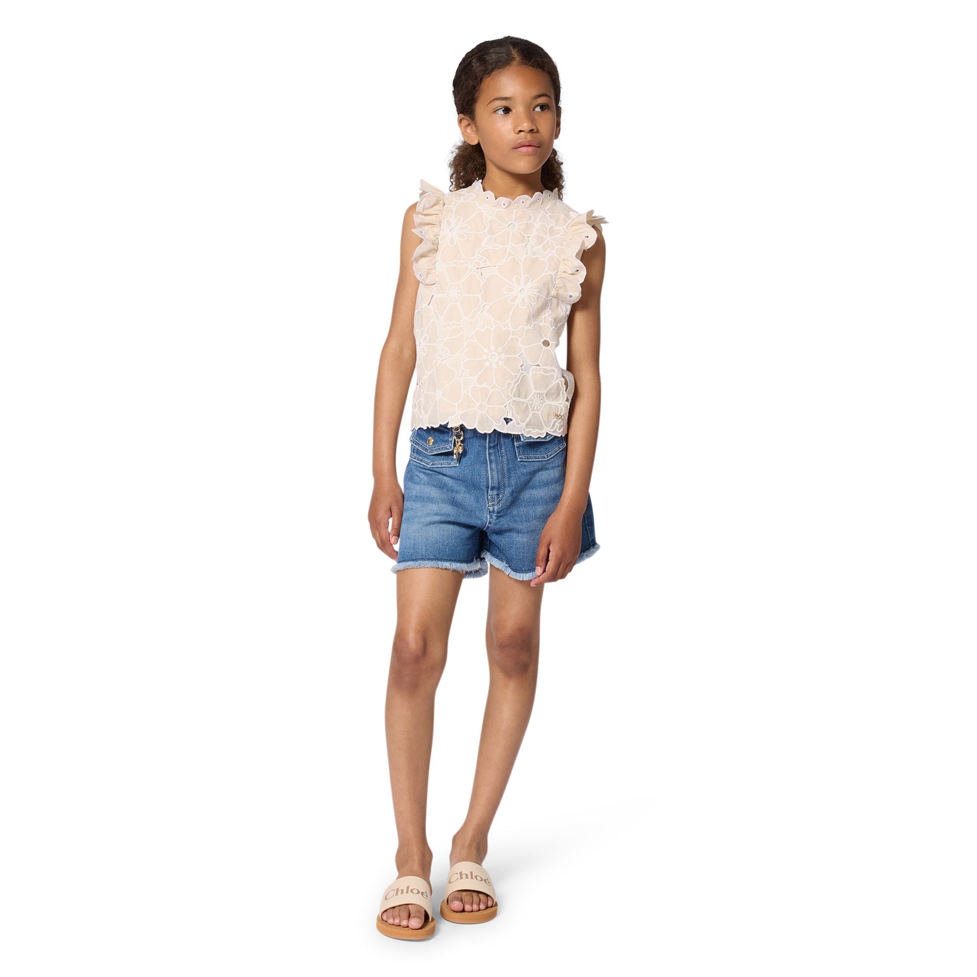 CHLOÉFrayed Hems Denim Shorts3617165823688SAVANNA
