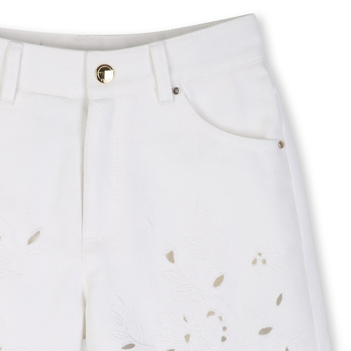 CHLOÉOpenwork Emrboidery Denim Shorts3617165880711SAVANNA